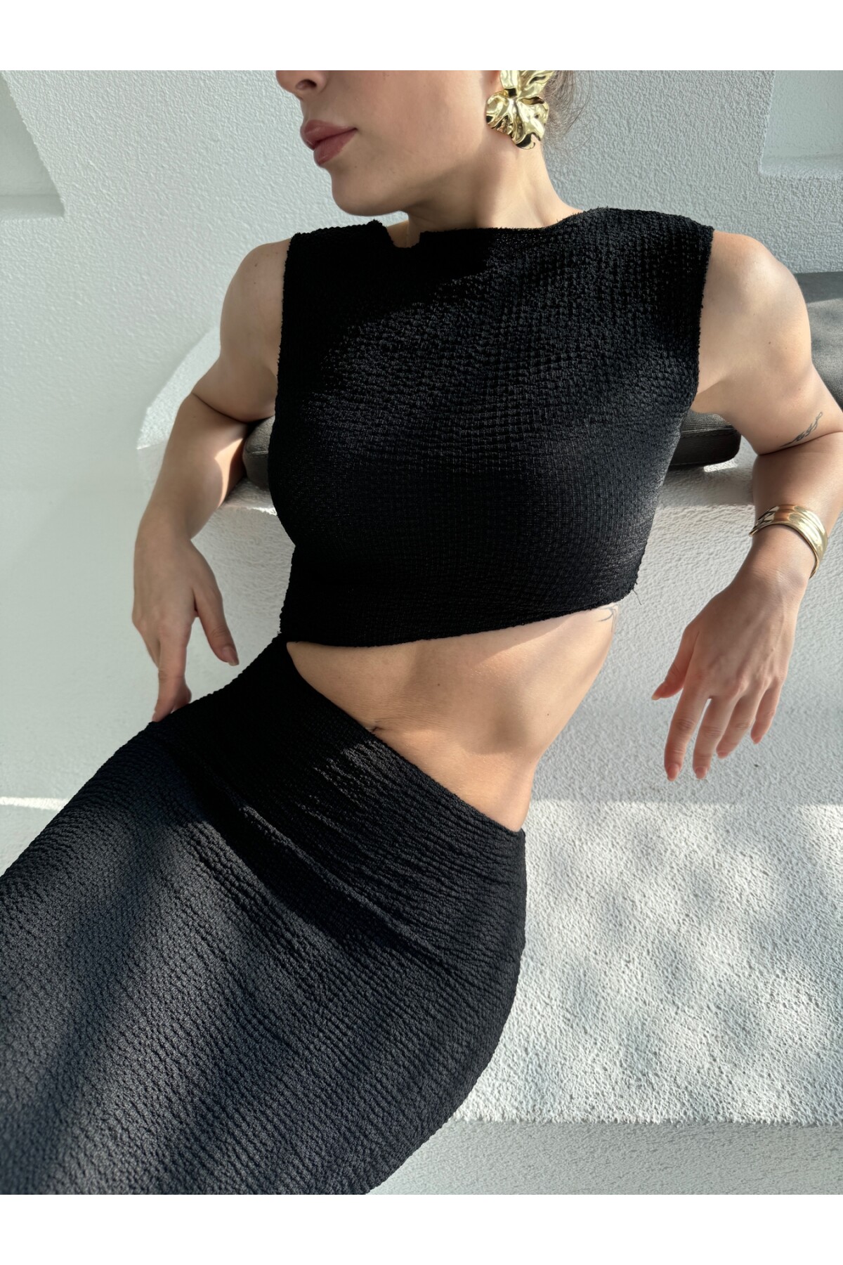 Kadın marka model rustik kumaş detay dekolteli elbise