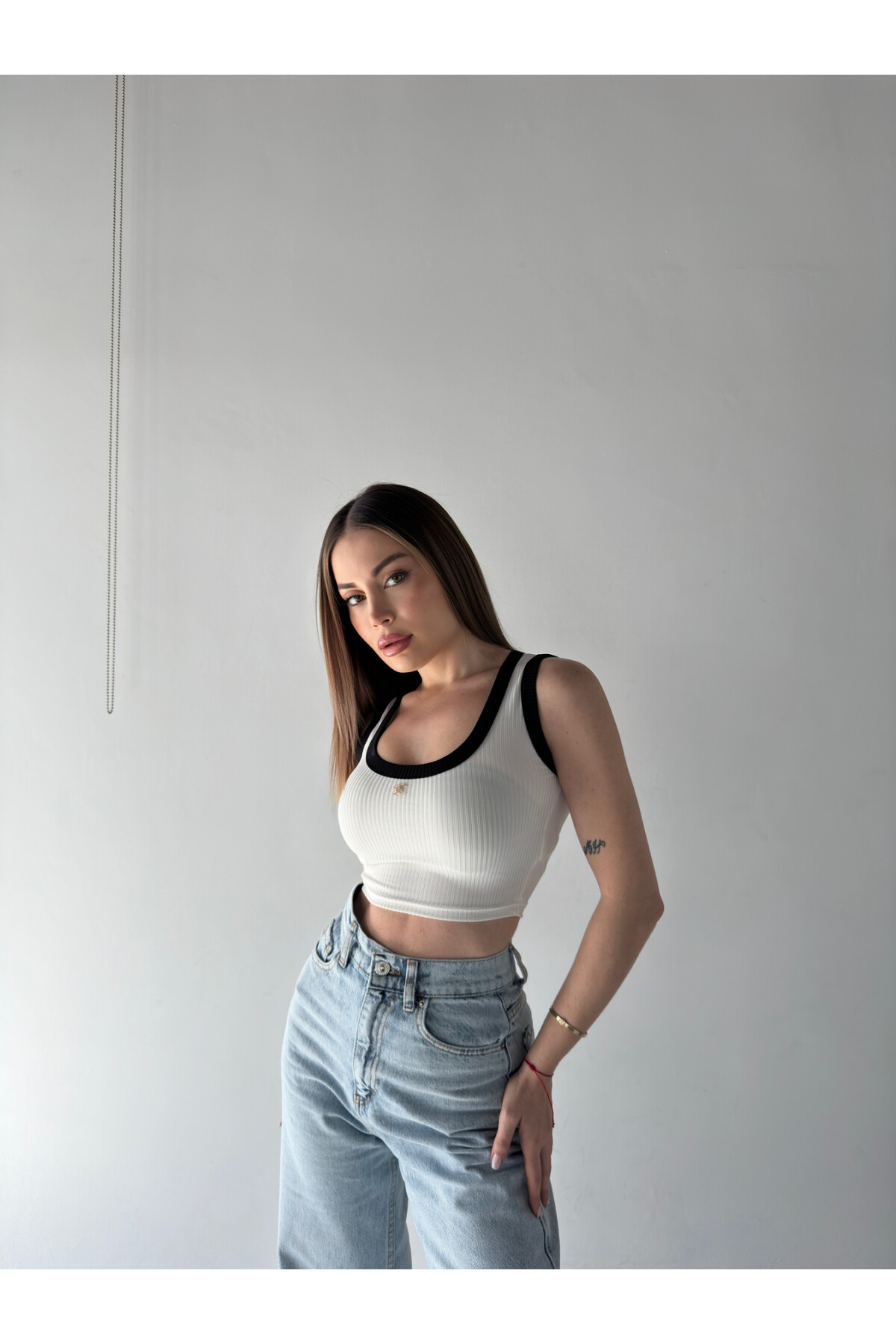 Kadın Marka Muadil Fitilli Crop Atlet Bluz