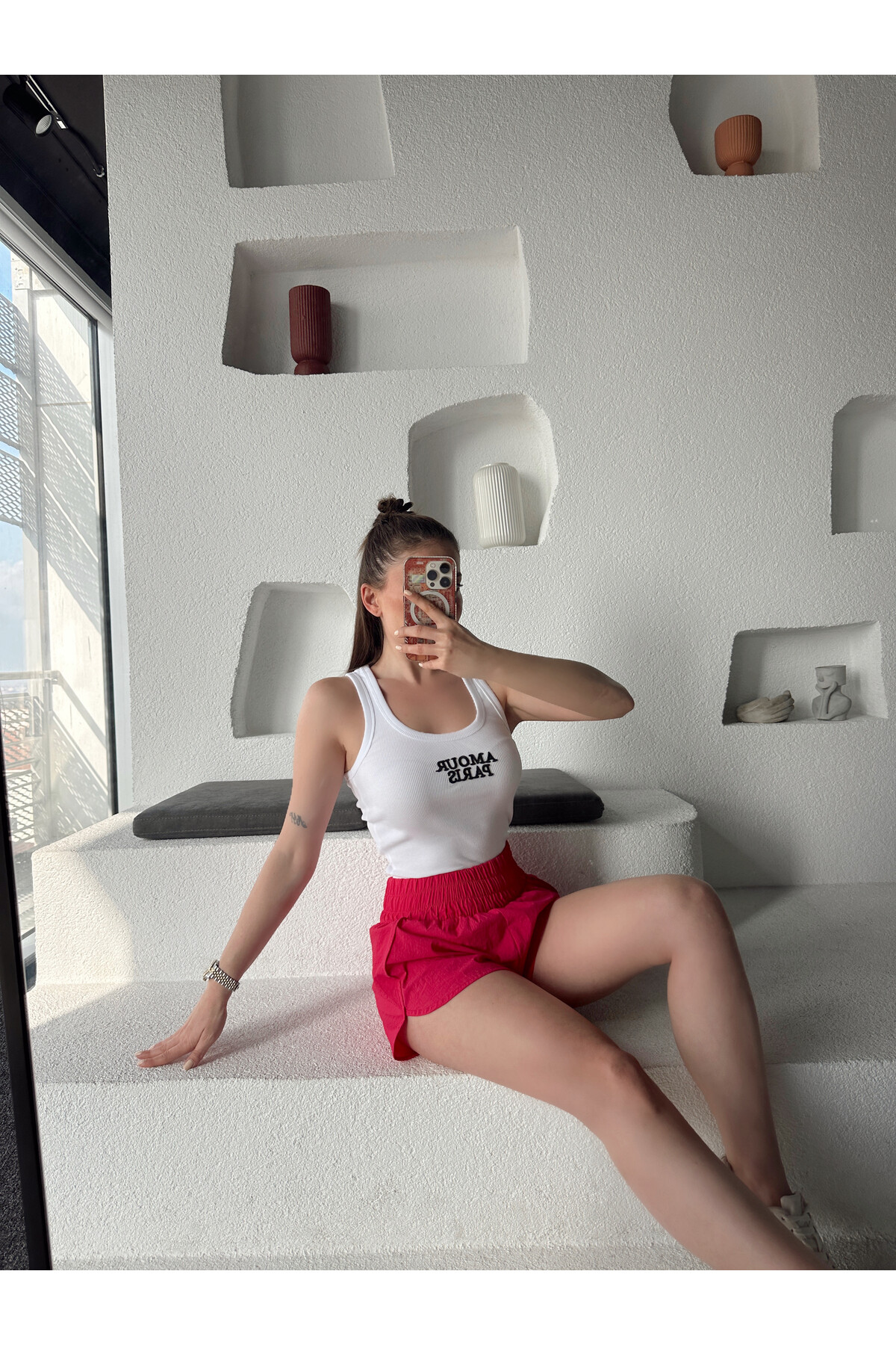 Kadın Orjinal Marka Beli Lastikli Parüşüt Şort  Pembe