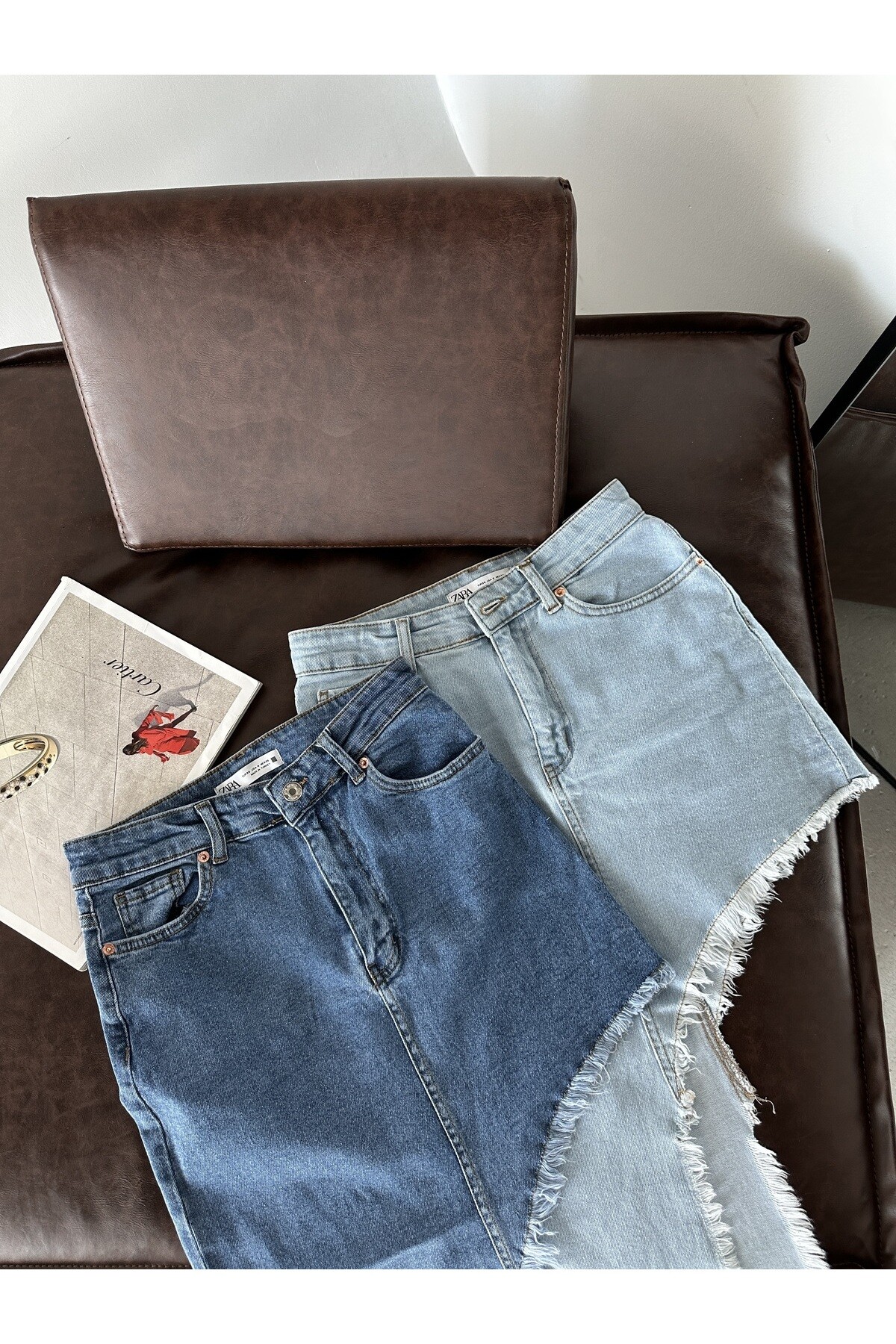 Kadın Orjinal Marka Yandan Yırtmaçlı Denim Etek  Buz Mavi