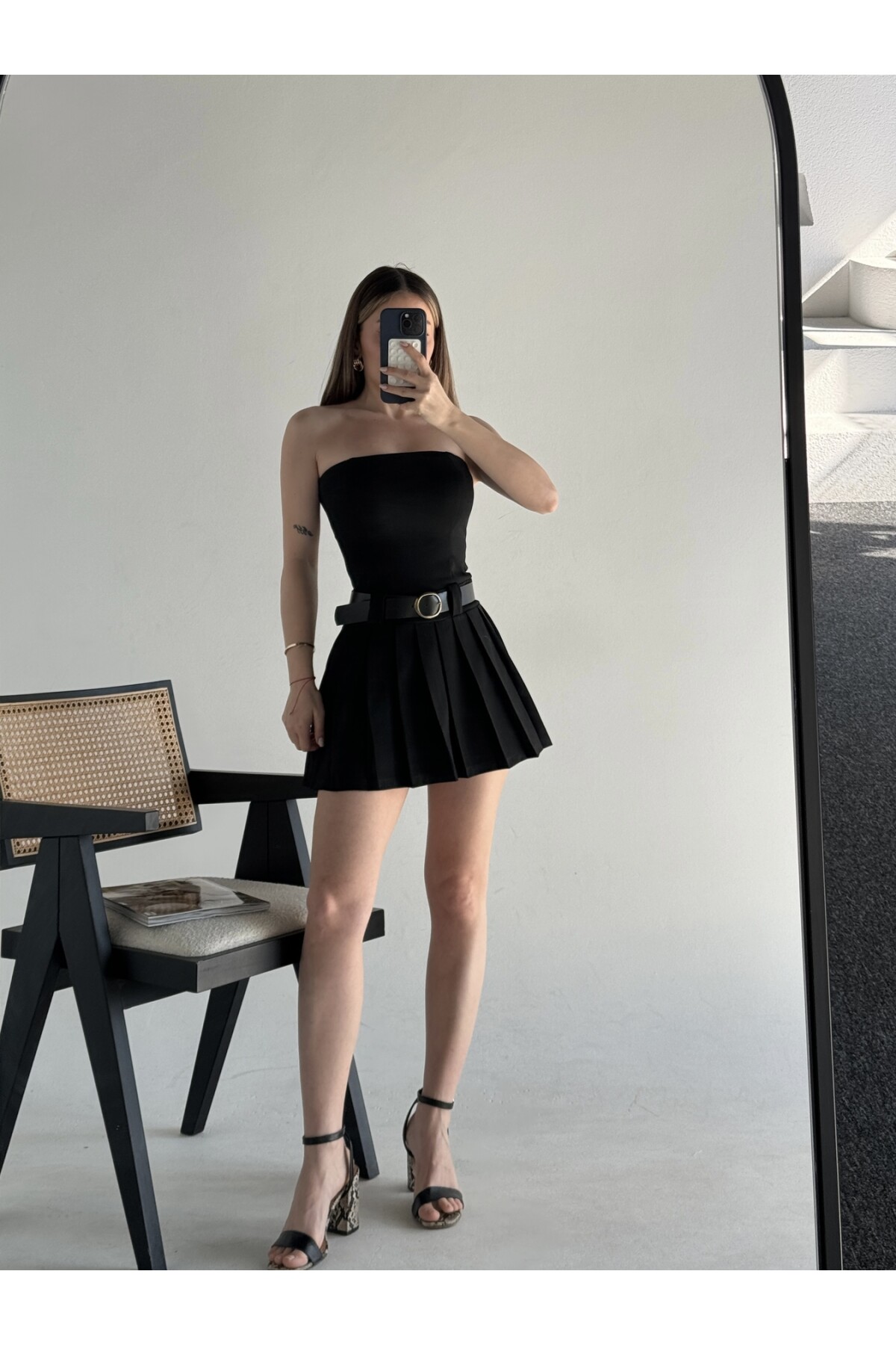 Kadın Orjinal Marka Zra Model Pileli Kemerli Şortlu Etek Straplez Elbise