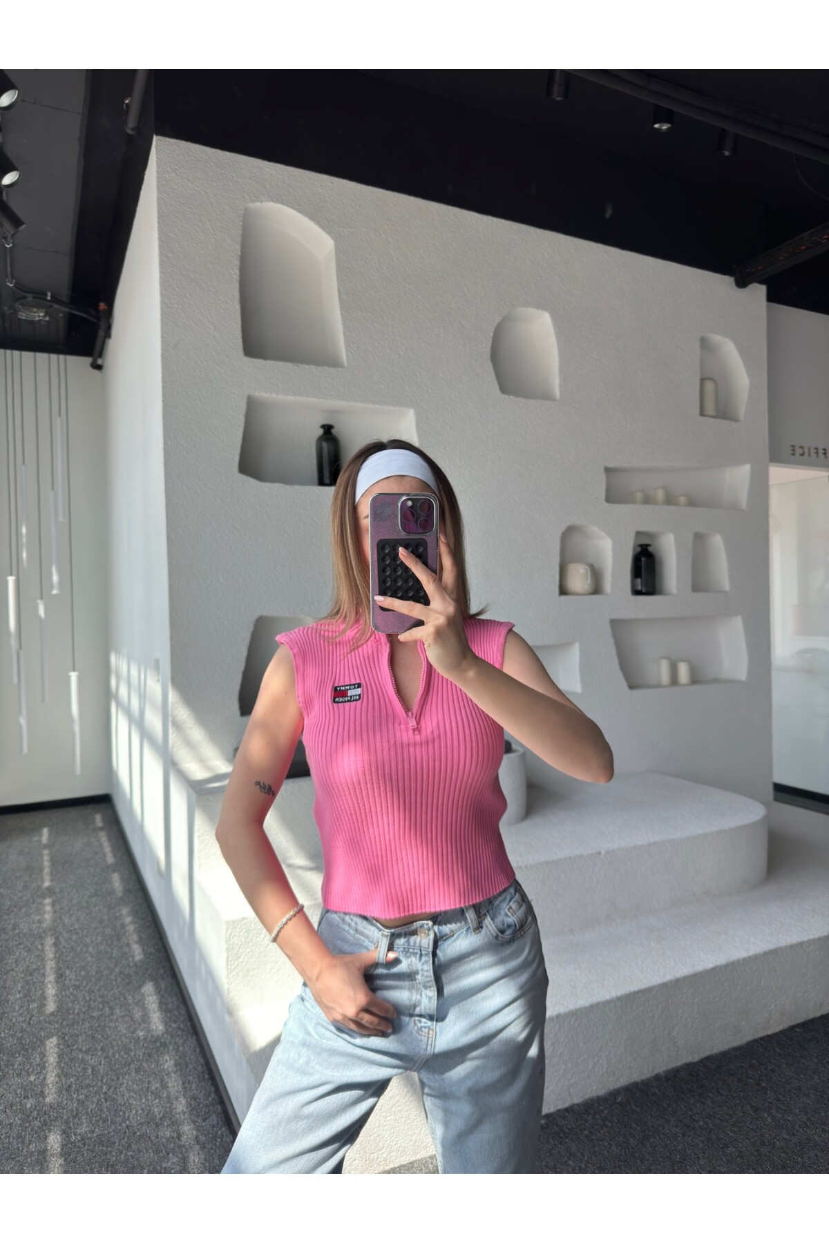 Kadın Pembe Marka Model Fermuarlı Triko Bluz