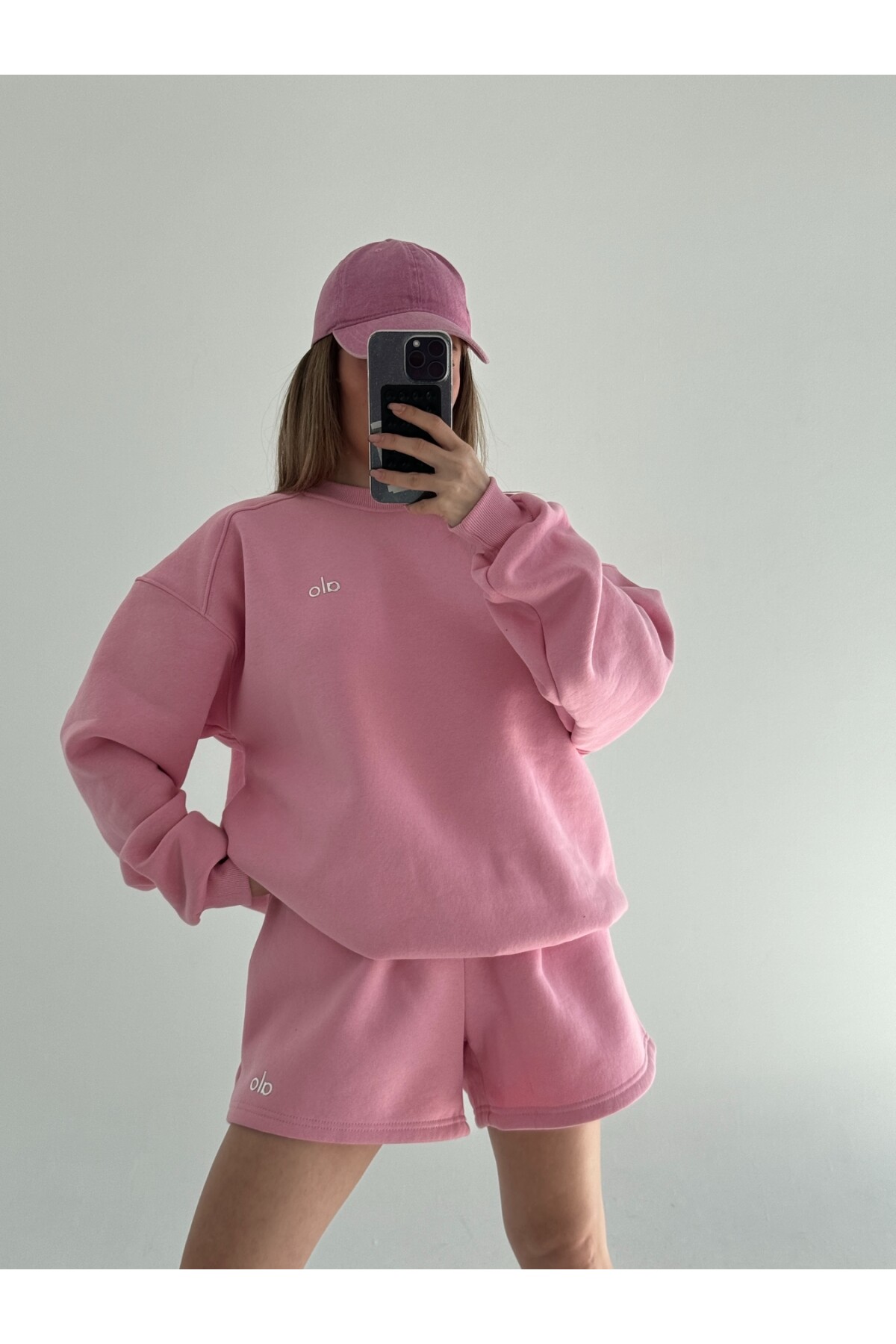 Kadın Pembe Marka Model Şortlu Sweat ikili takım