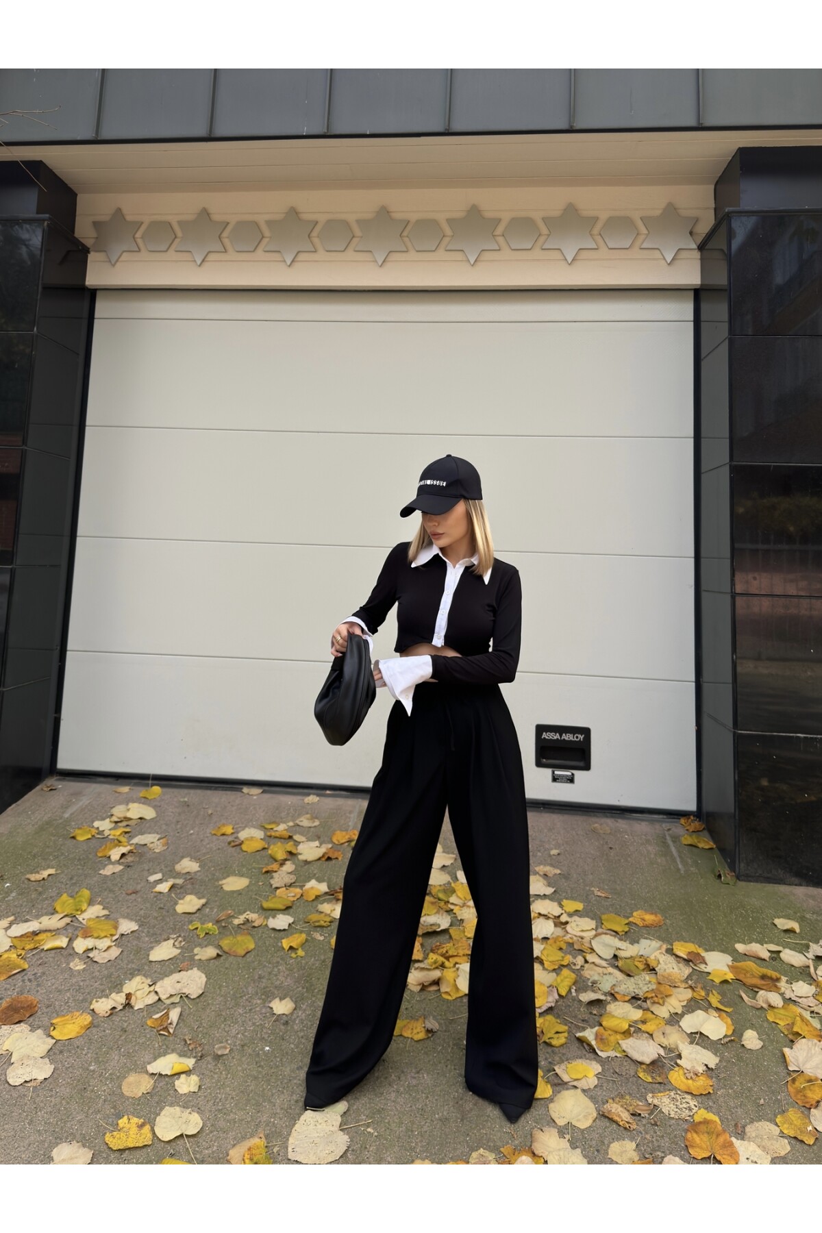 Kadın Siyah Bağcıklı Yüksek Bel Premİum Kalıp Palazzo Pantolon