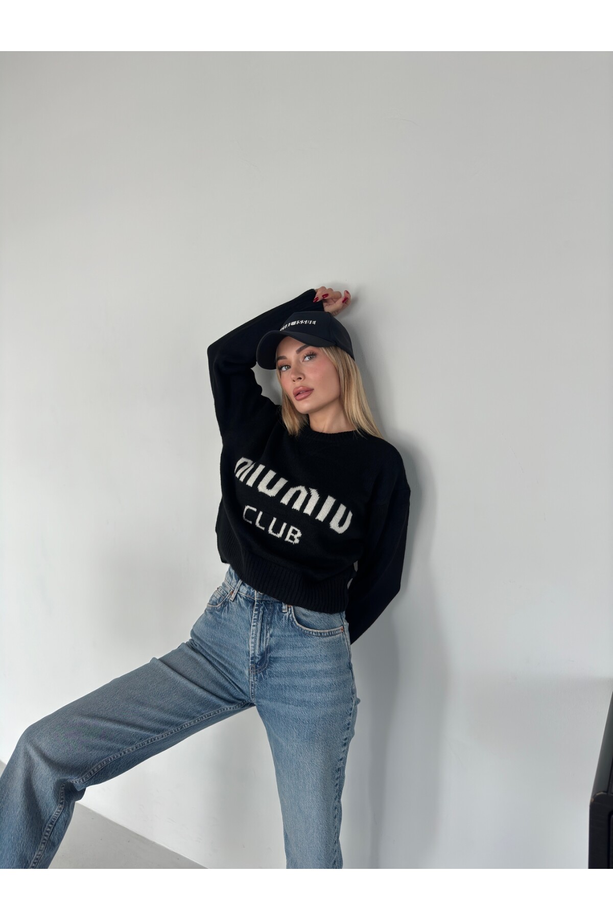 Kadın Siyah marka model pamuk örme bisiklet yaka kazak