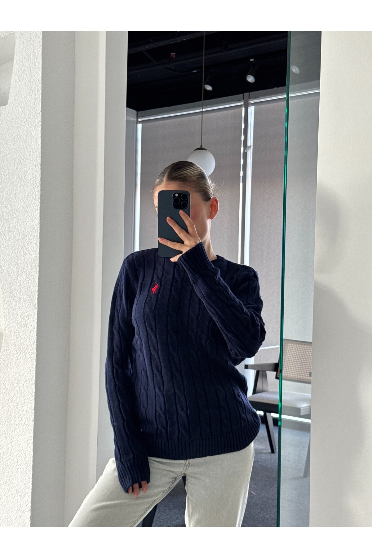 Kadın Lacivert Marka Model Saç Örgülü Triko Kazak