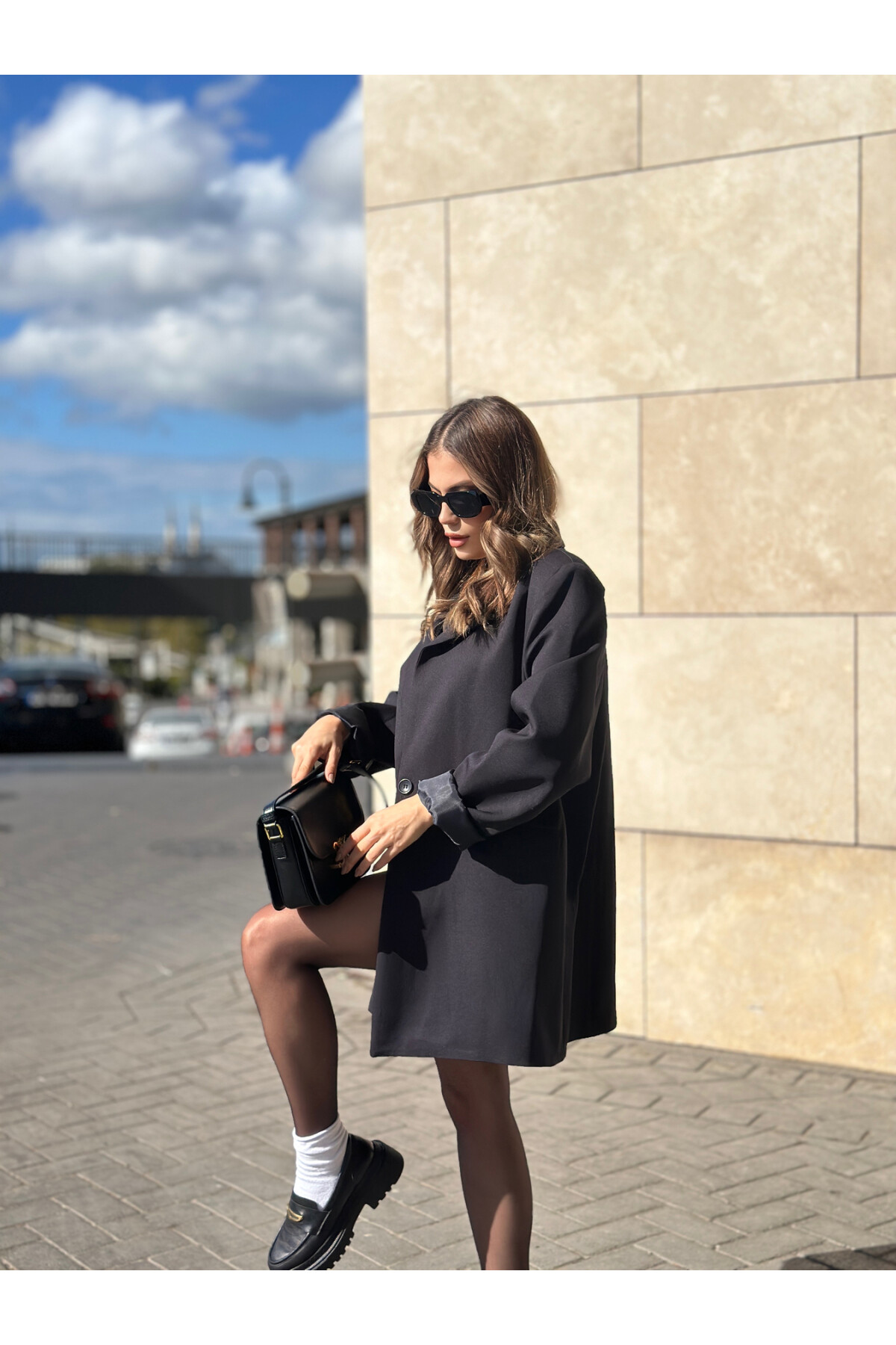 Kadın Siyah Orjinal Marka Astarlı Oversize Blazer Ceket