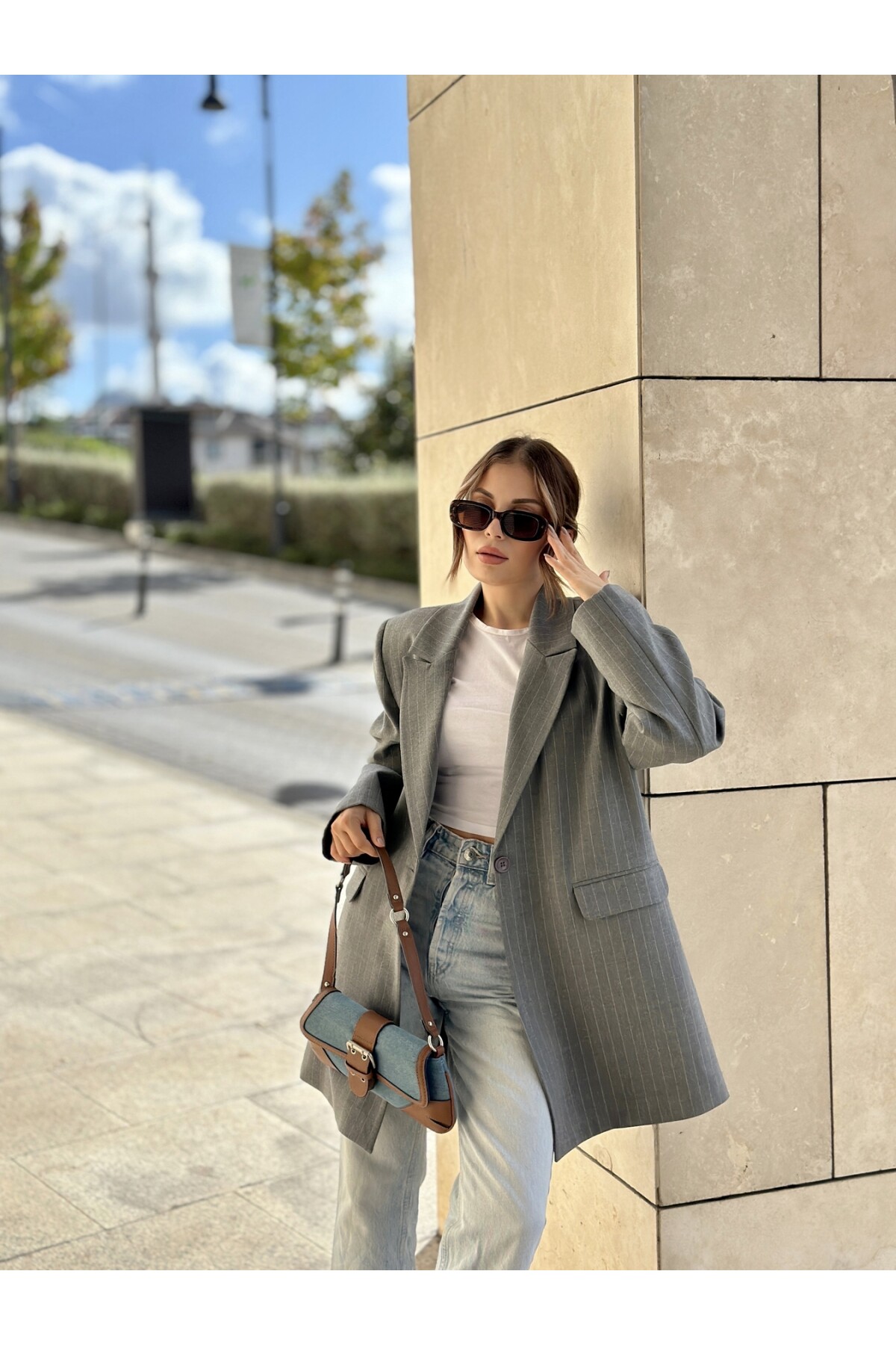 Kadın Gri Basic Astarlı Blazer Ceket