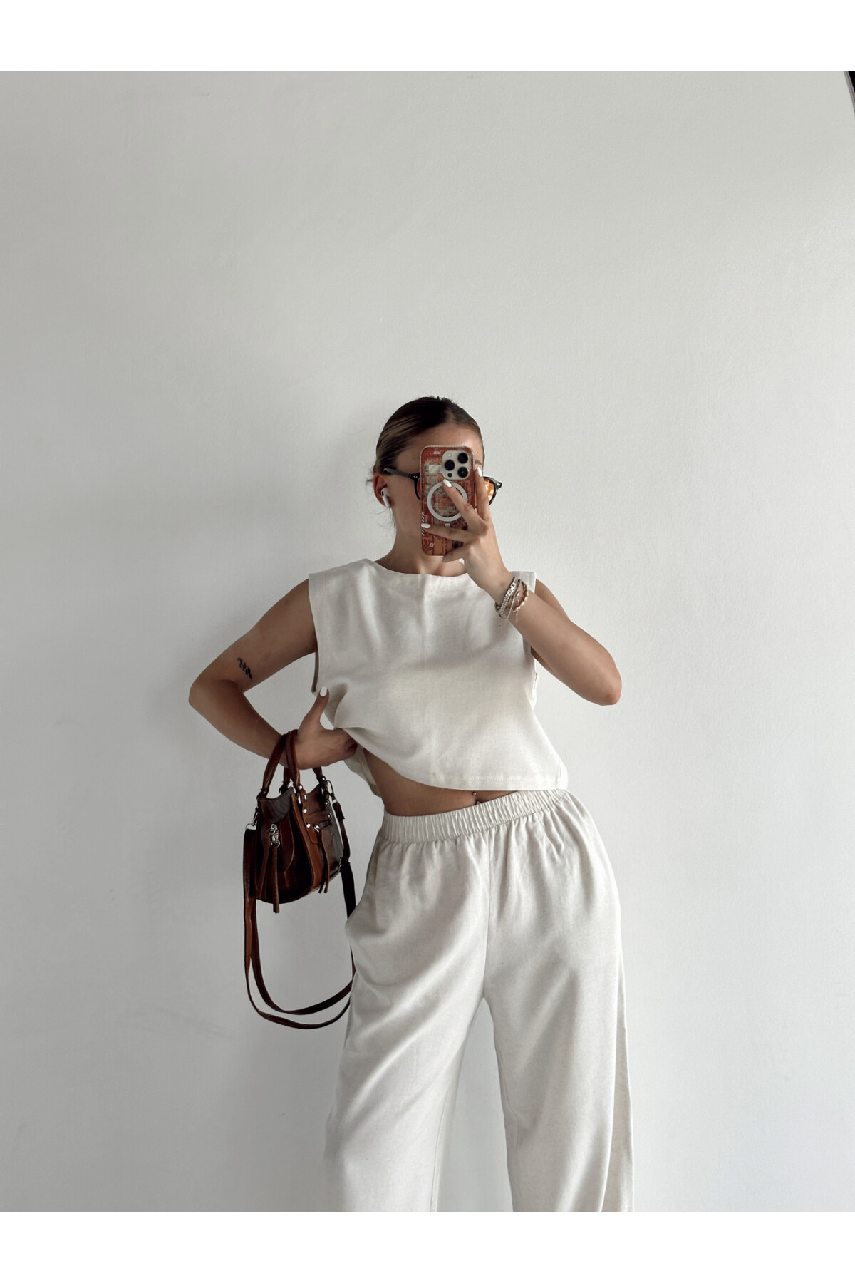 Kadın Taş Yüksek Bel Palazzo Pantolon Alt Üst Takım