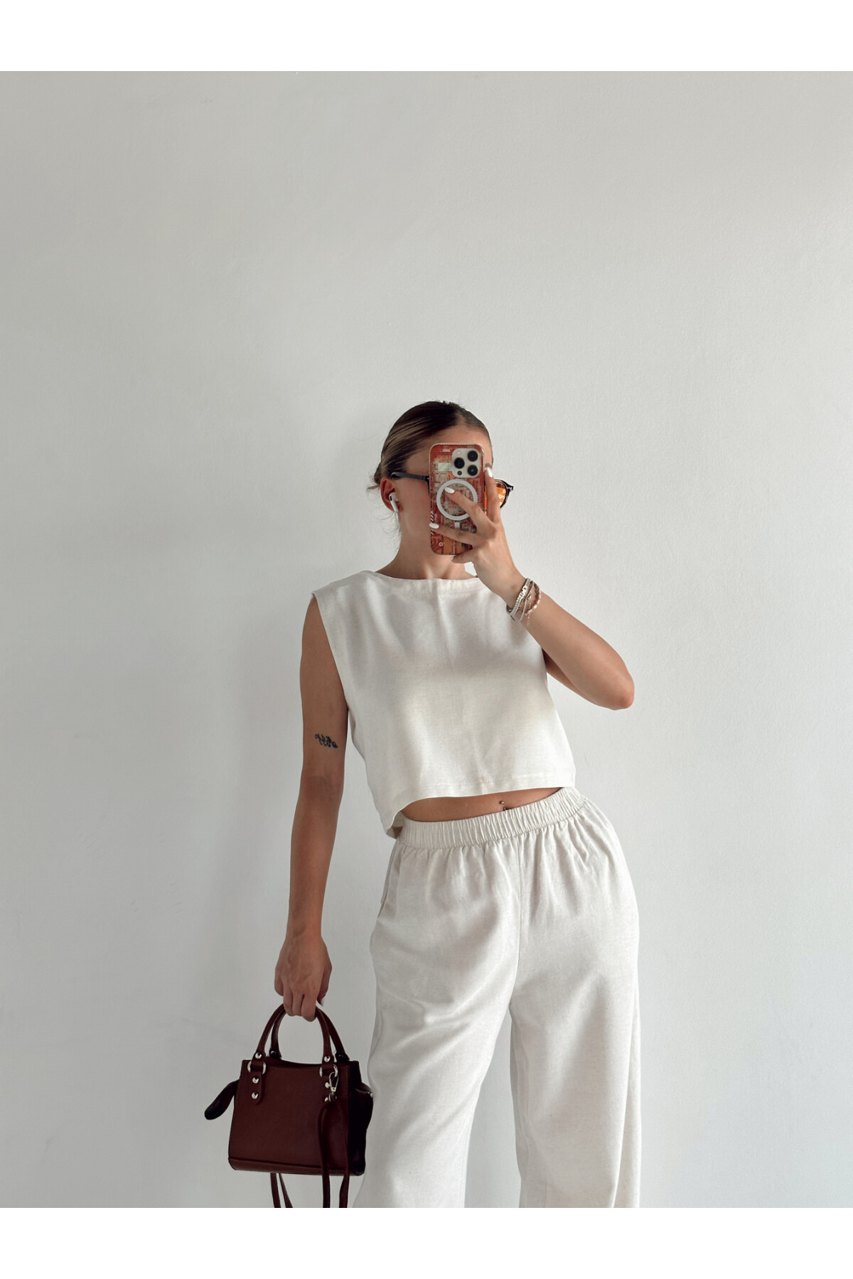 Kadın Taş Yüksek Bel Palazzo Pantolon Alt Üst Takım