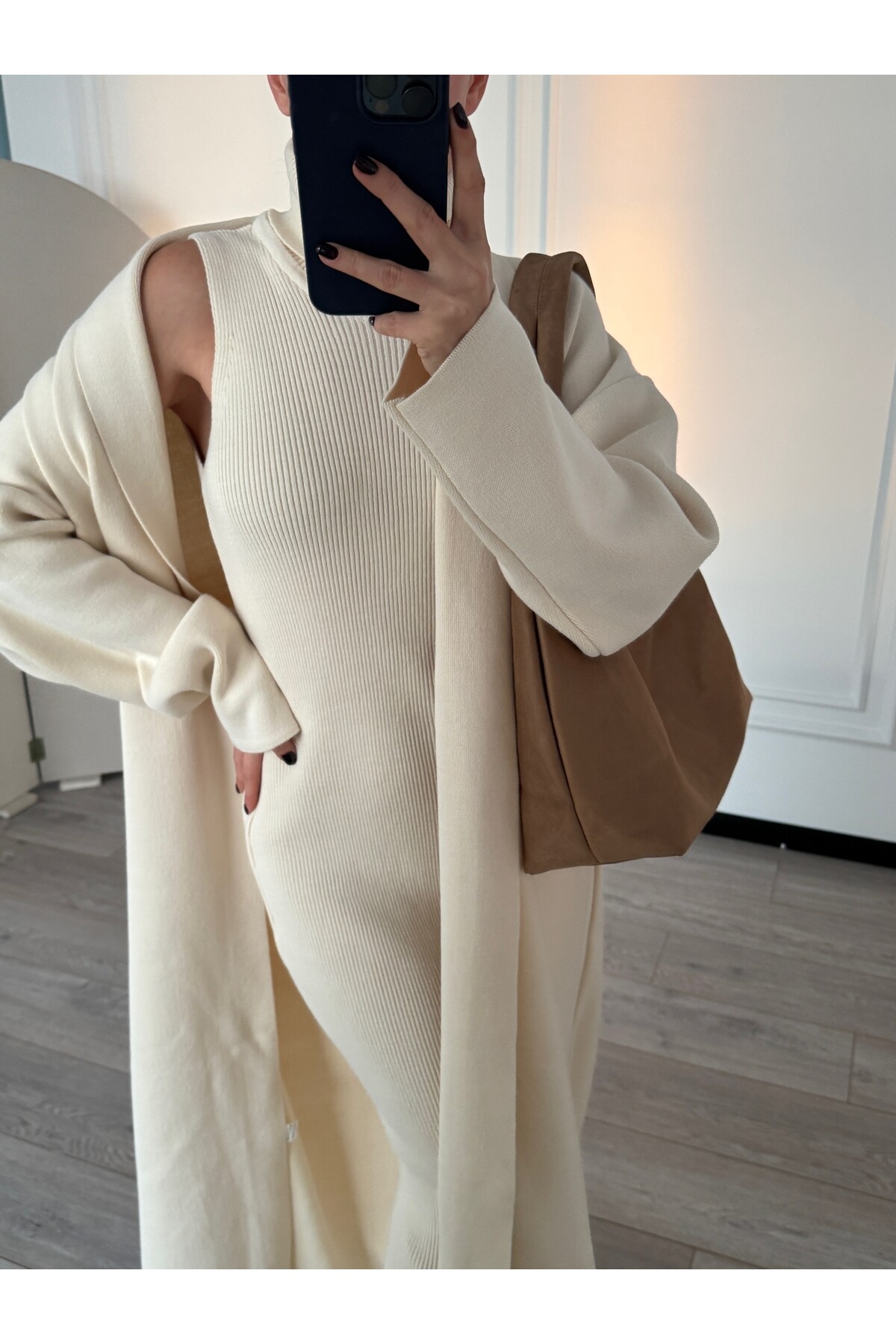 Kadın Uzun Hırka Elbise İkili Takım