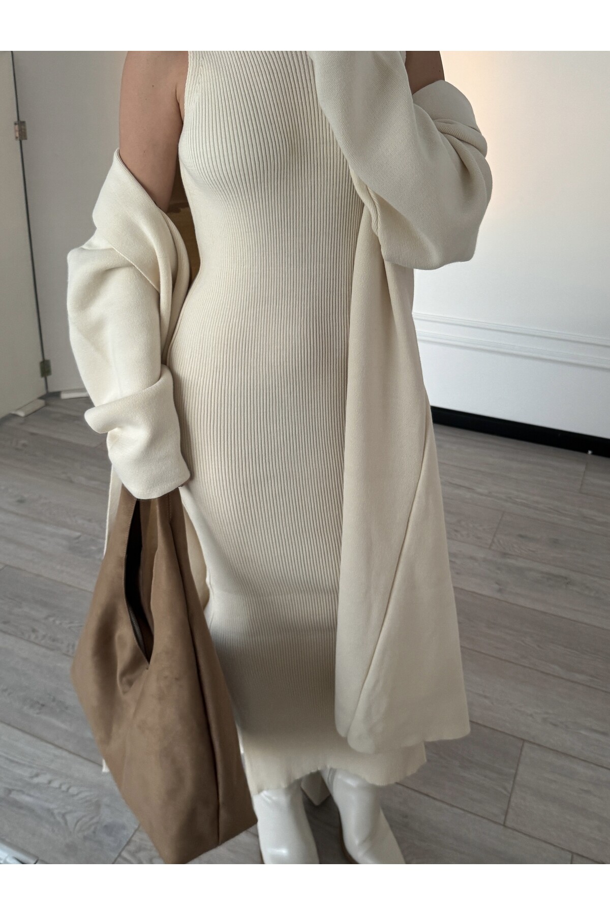 Kadın Uzun Hırka Elbise İkili Takım