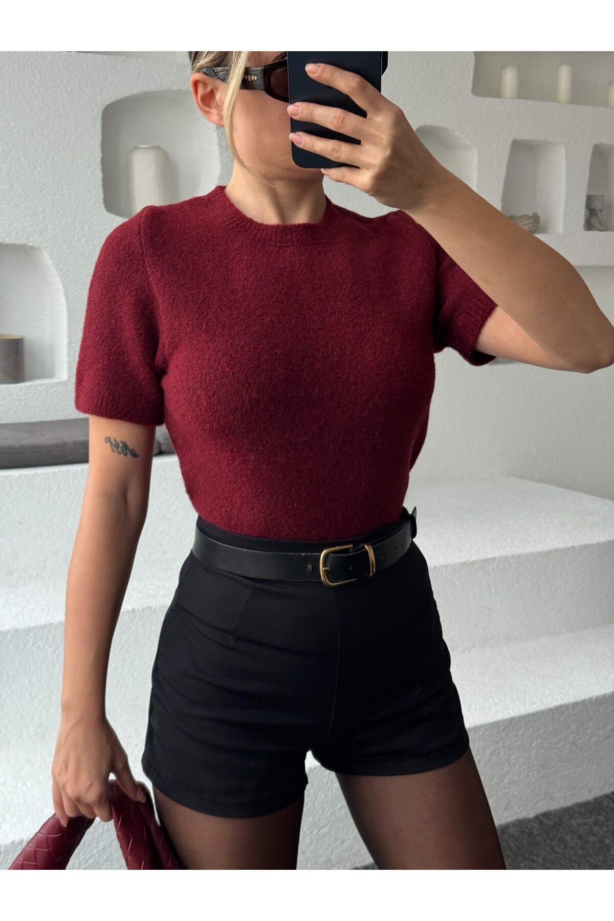 Marka model bordo şardonlu tiftik karışımlı kazak