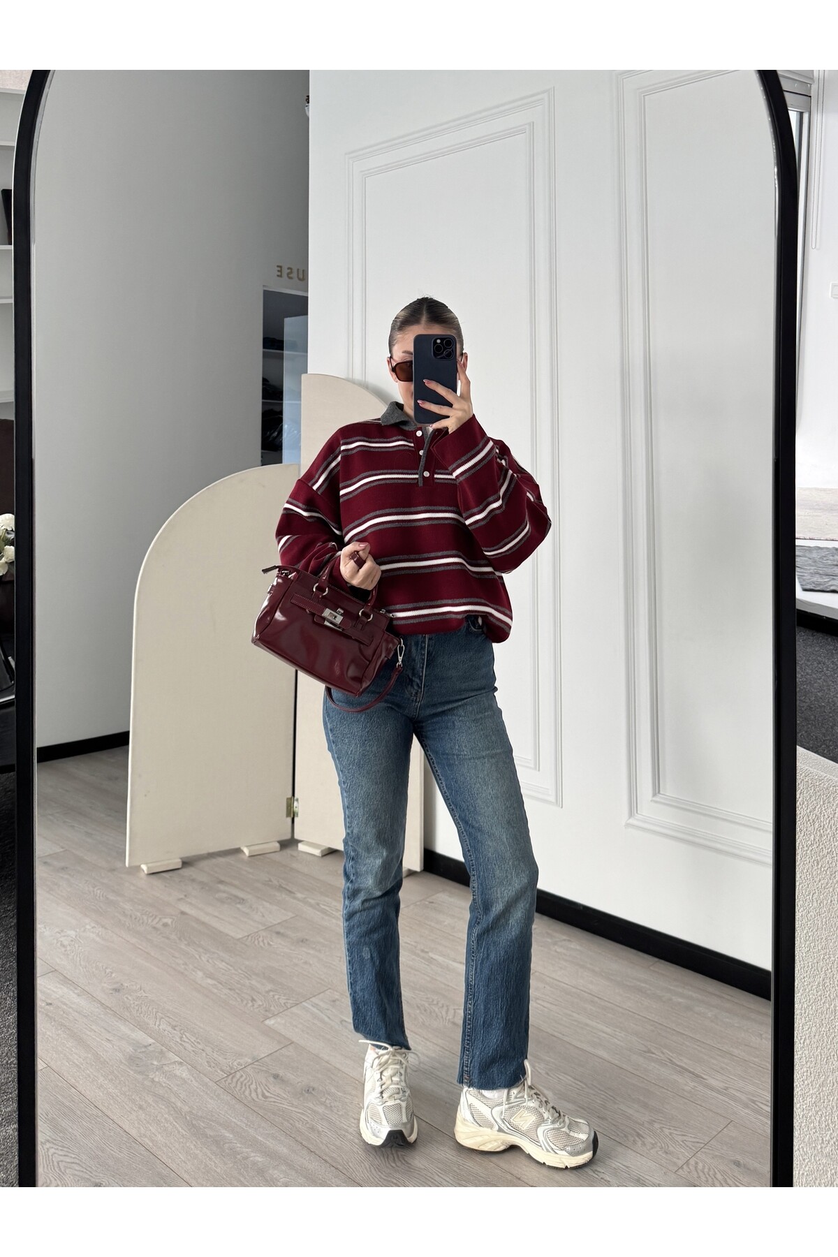 Polo Yaka Çizgili Kazak