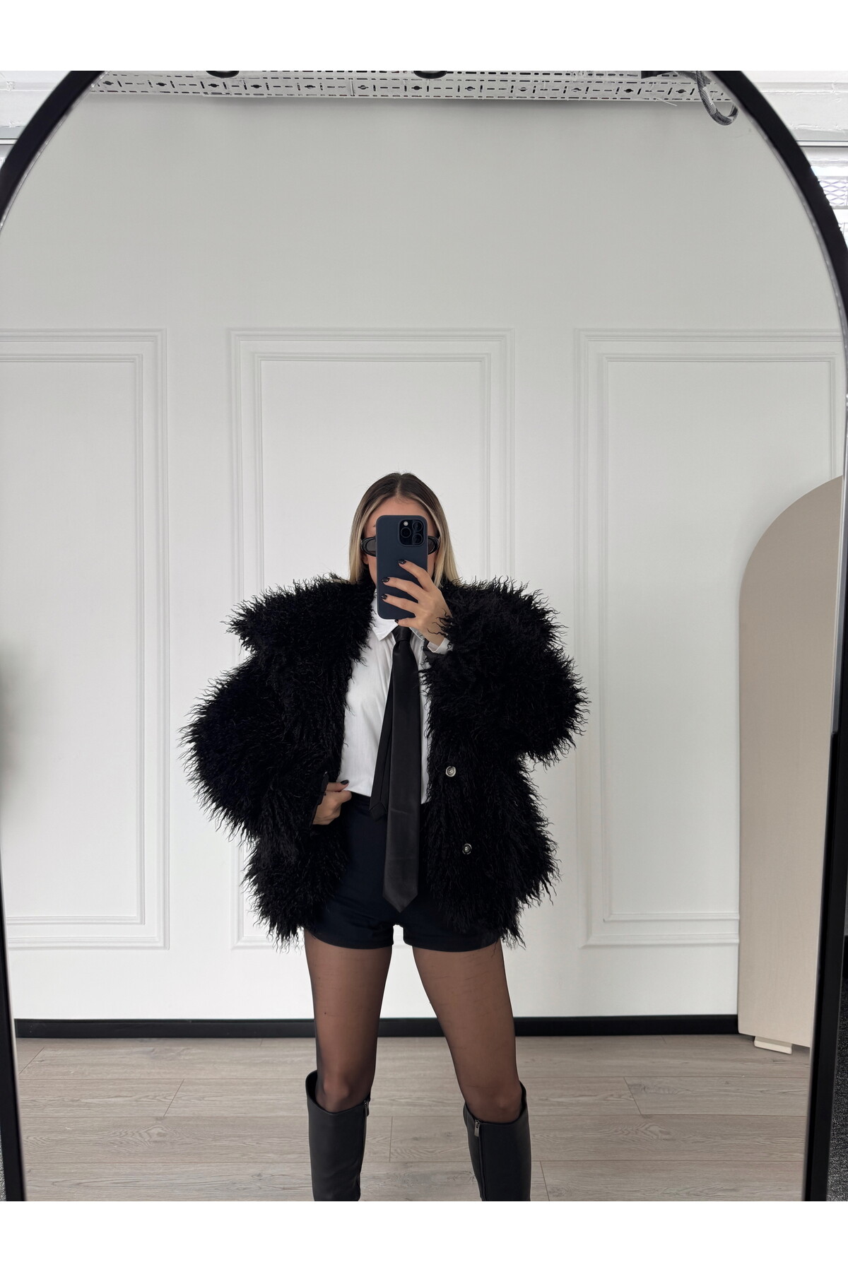 Siyah İthal Premium Cepli Kürk