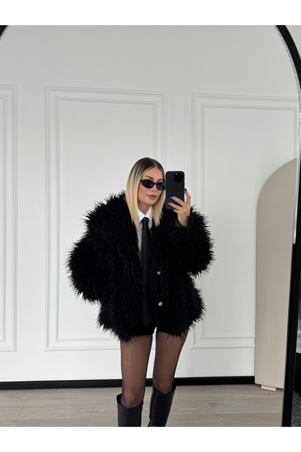 Siyah İthal Premium Cepli Kürk