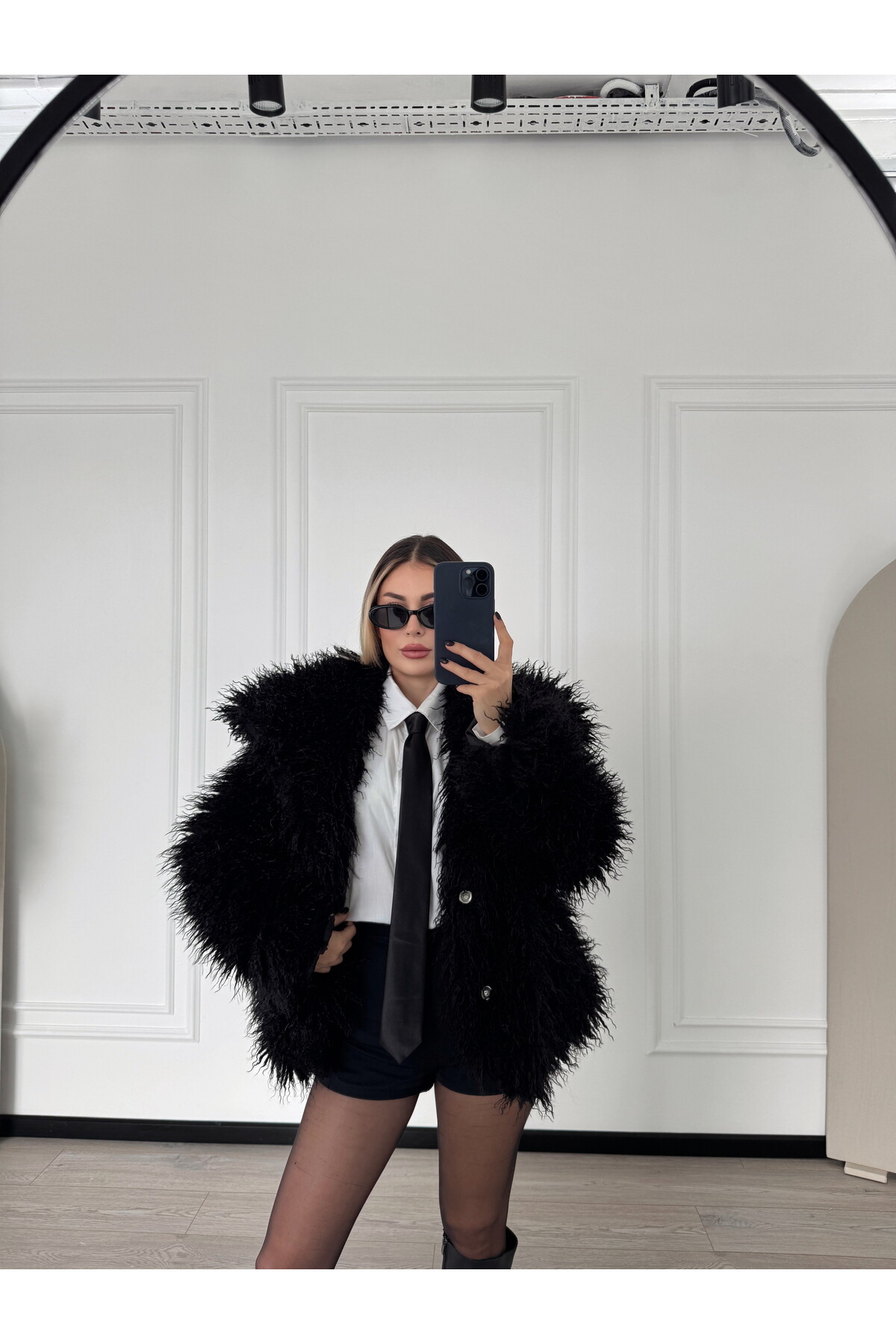 Siyah İthal Premium Cepli Kürk