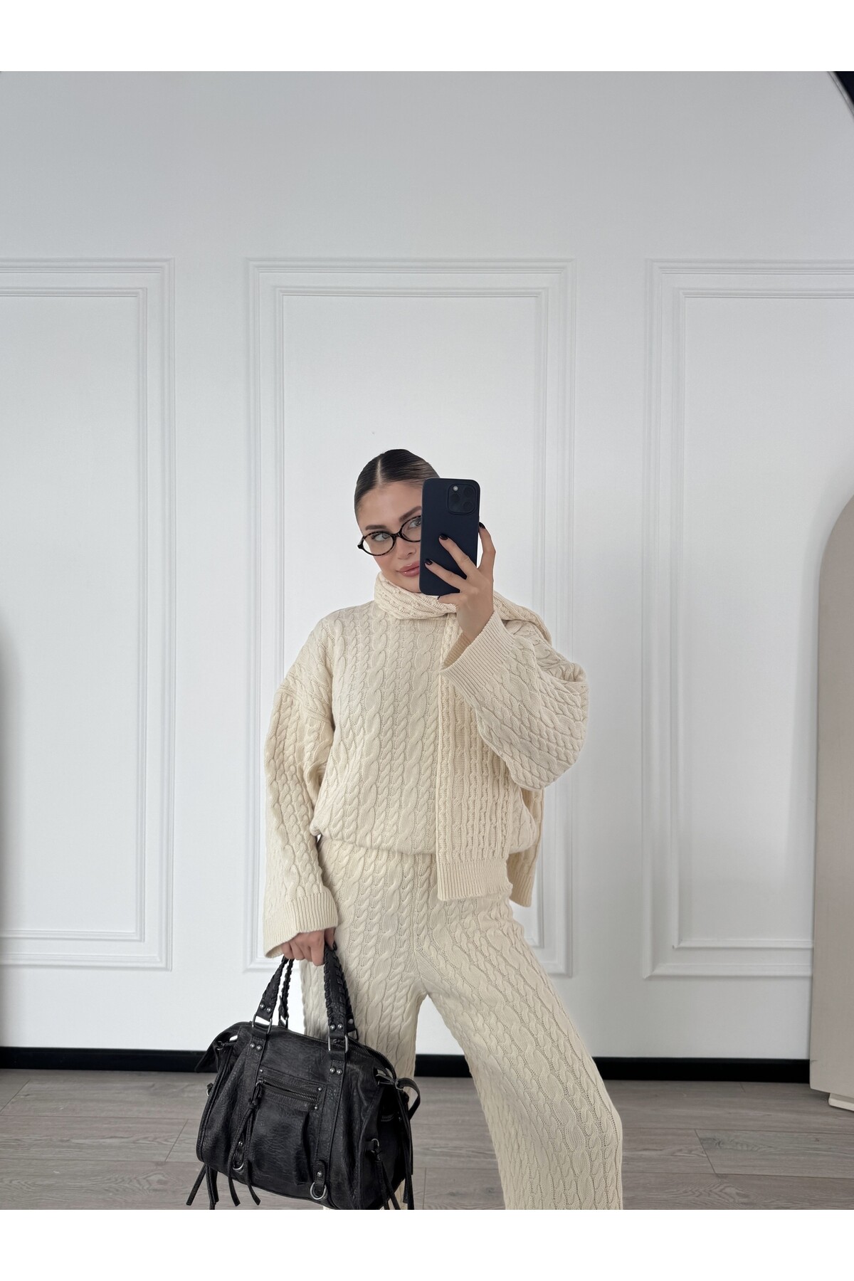 Taş Atkılı Triko Üçlü Takım