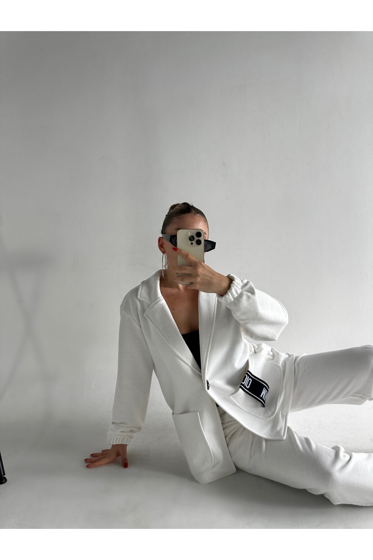 Yüksek Bel Yazılı 3 İplik Blazer Ceket Takım