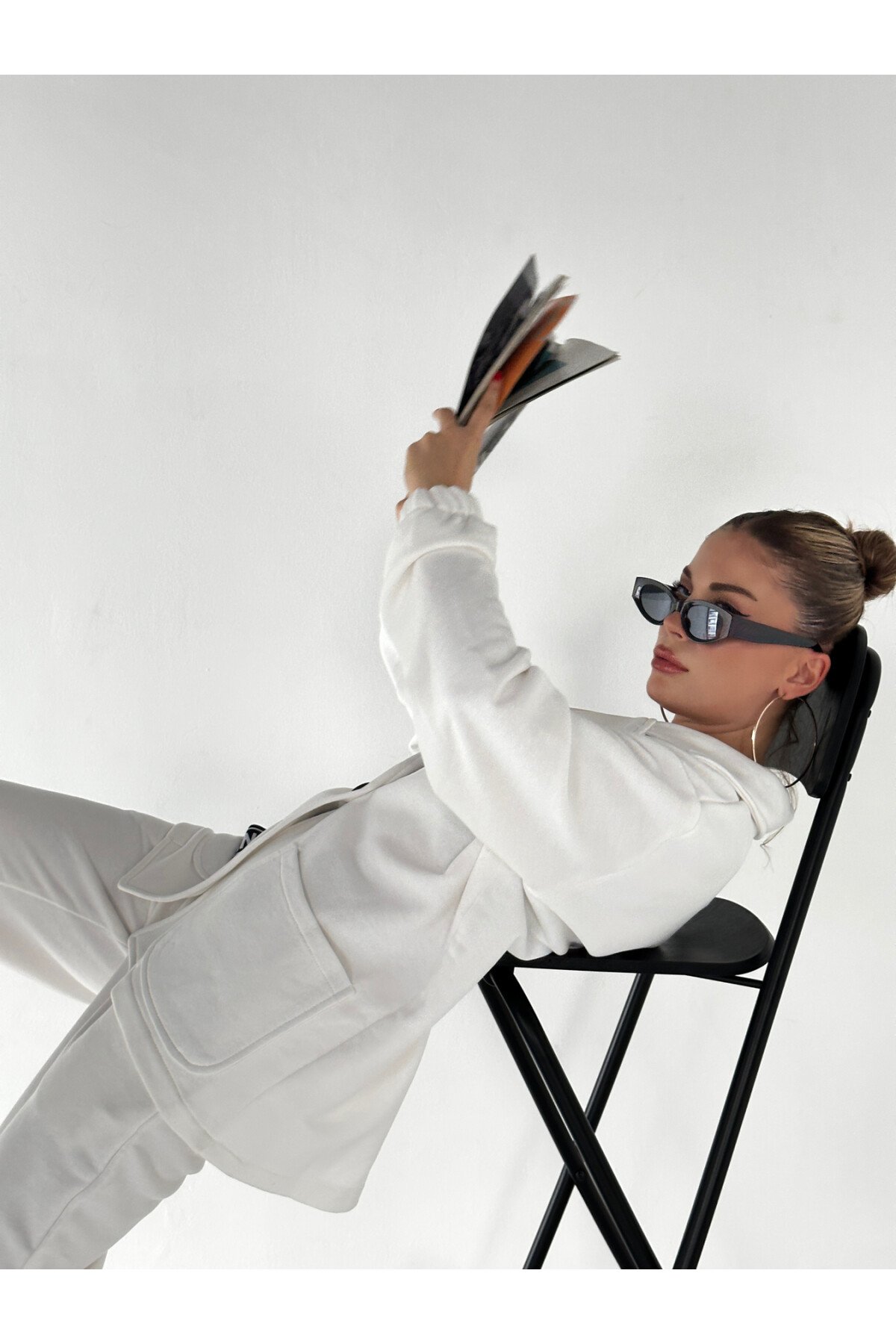 Yüksek Bel Yazılı 3 İplik Blazer Ceket Takım