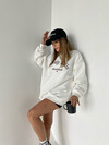 Kadın Beverly Hills Nakışlı 3 İplik Şardonlu Oversize Sweatshirt Beyaz