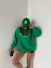 Kadın Beverly Hills Nakışlı 3 İplik Şardonlu Oversize Sweatshirt Yeşil