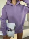 Kadın Kapüşonlu 3 İplik Kanguru Cep Şardonlu Beli Lastikli Sweatshirt Lila