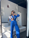 Kadın Mavi Yüksek Bel Pantolon Gömlek Takım 