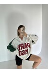 Kadın Nakışlı Blok Renkli Fermuarlı Sweatshirt  Renkli