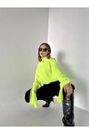 Kadın Neon Sarı Kolları Bağcıklı Yarım Balıkçı Düğmeli Kazak Neon Sarı