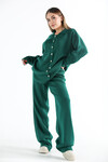 Kadın Polo Yaka Düğmeli Triko Takım  Yeşil