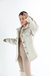 Kadın Taş Rengi Oversize Buklet Kumaş Ceket Taş
