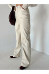 Kadın Taş Yüksek Bel İçi Şardonlu Deri Pantolon  Taş