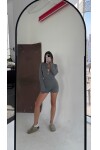 Antrasit bodysuit hırka şort triko ikili takım