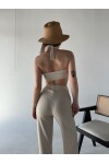 Kadın Bağlamalı-Straplez Pantolon Alt Üst Takım Taş