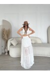 Kadın Beyaz Renk astarlı beachwear uzun etek
