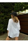 Kadın Beyaz Renk tek cepli %100 keten oversize gömlek