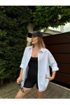 Kadın Beyaz Renk tek cepli %100 keten oversize gömlek