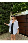 Kadın Beyaz Renk tek cepli %100 keten oversize gömlek