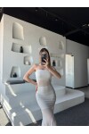 Kadın Beyaz Tül Detaylı Straplez Gizli Fermuarlı Elbise