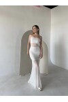 Kadın Beyaz Tül Detaylı Straplez Gizli Fermuarlı Elbise