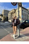 Kadın Bordo Dikiş Detaylı Deri Ceket