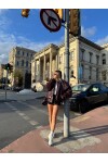 Kadın Bordo Dikiş Detaylı Deri Ceket