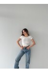 Kadın Ekru sırt dekolteli crop bluz
