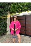 Kadın Fuşya Renk tek cepli %100 keten oversize gömlek