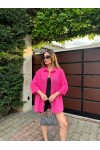Kadın Fuşya Renk tek cepli %100 keten oversize gömlek
