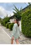 Kadın Haki Renk tek cepli %100 keten oversize gömlek