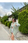 Kadın Haki Renk tek cepli %100 keten oversize gömlek