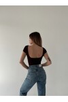 Kadın Kahve sırt dekolteli crop bluz