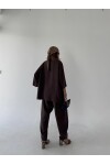 Kadın kahverengi dokuma modal kumaş salaş alt-üst takım